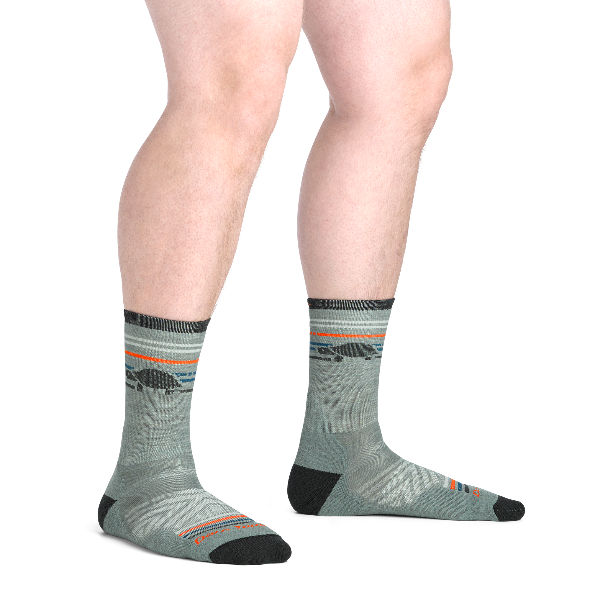 on model image of bare feet wearing the 1041 pacer micro crew in seafoam colorway