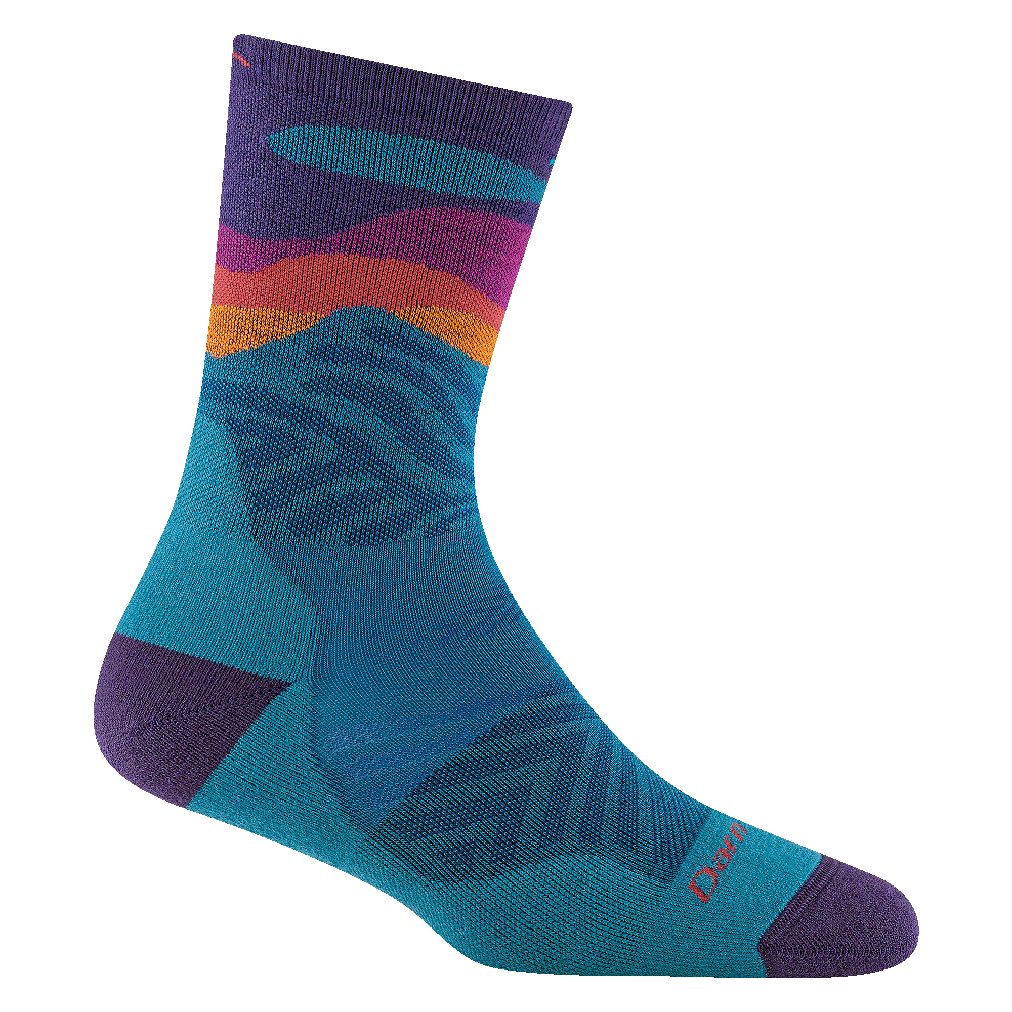 reverse 1067 Mirnavated micro crew running sock in cascade with an purple heel accent and cascade blue body body