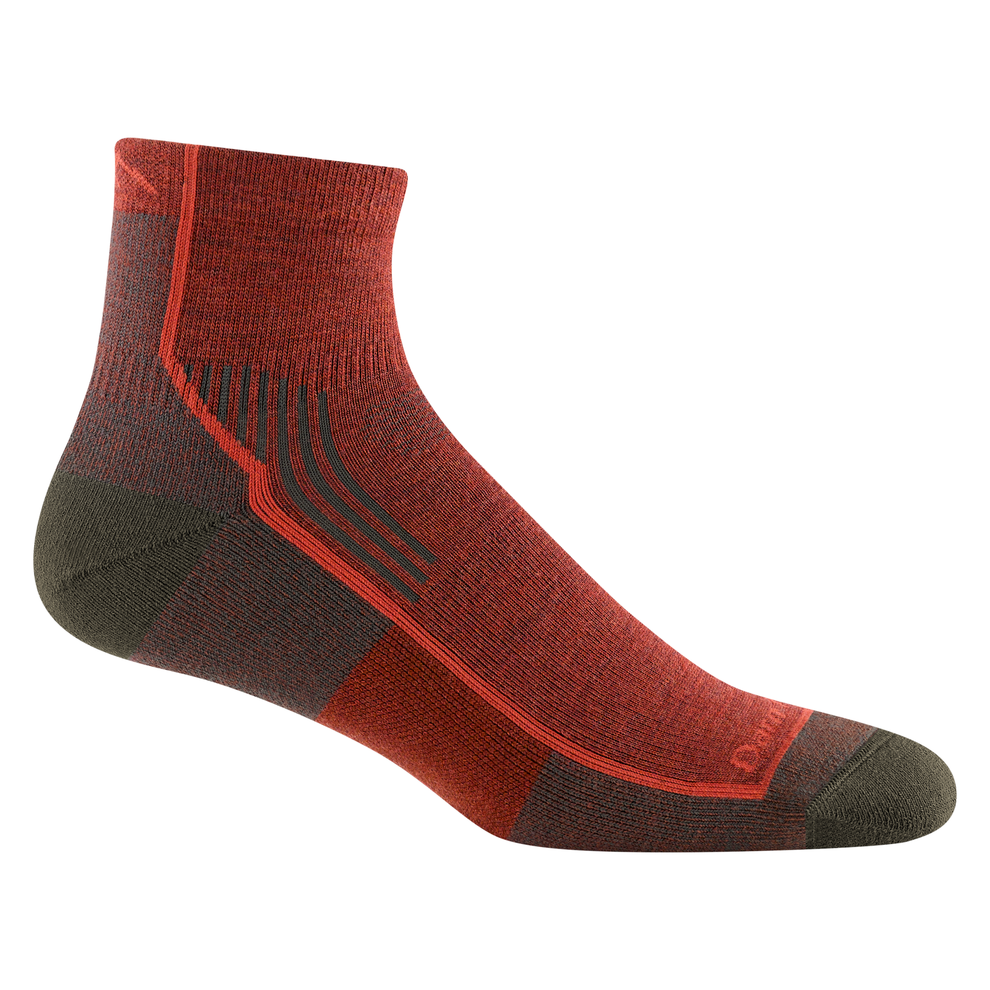 1959 men's quarter hiking sock in color chestnut with brown toe/heel accents and orange forefoot outline