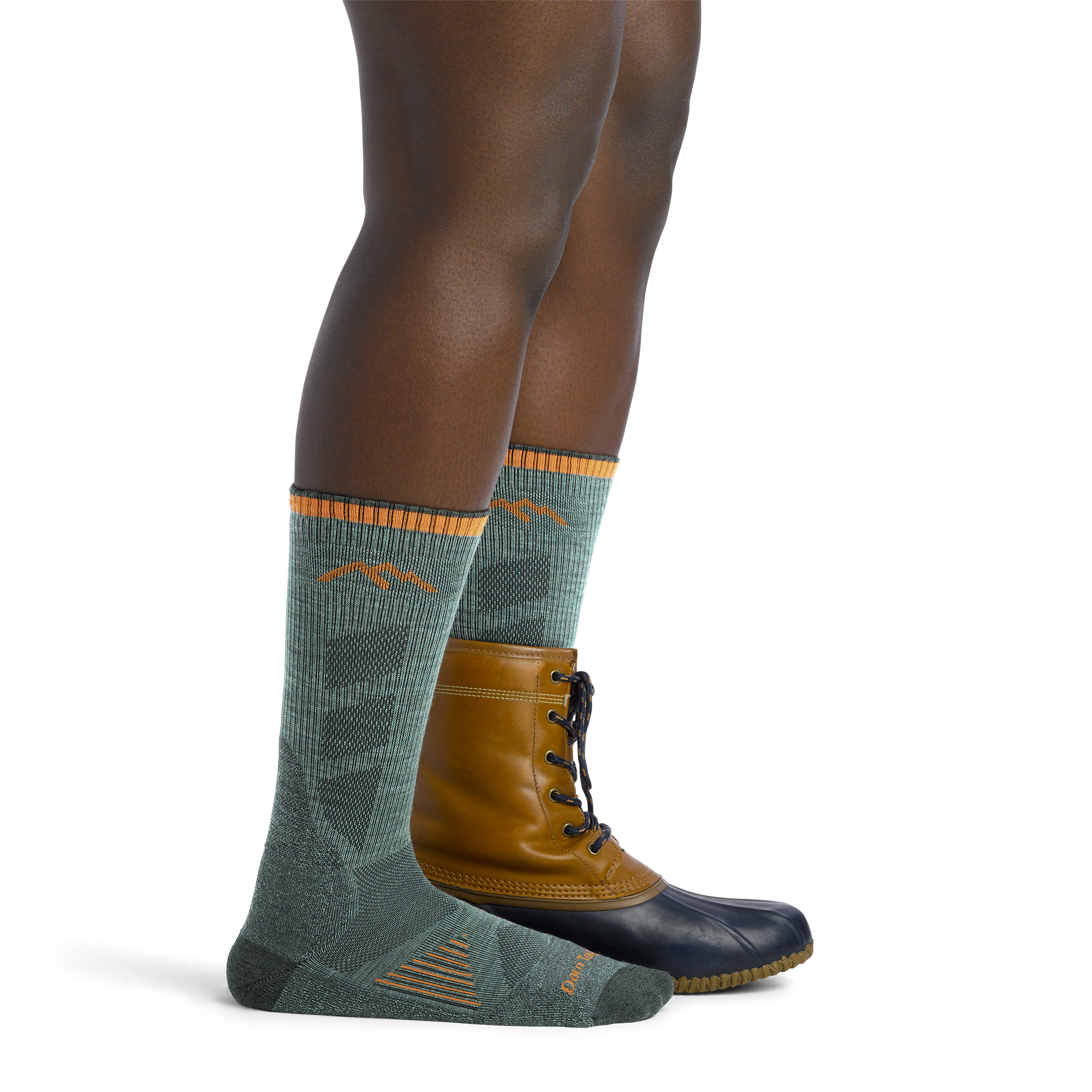 Women's Lightweight Hunting Boots Socks in Seafoam Green on foot with hunting boots
