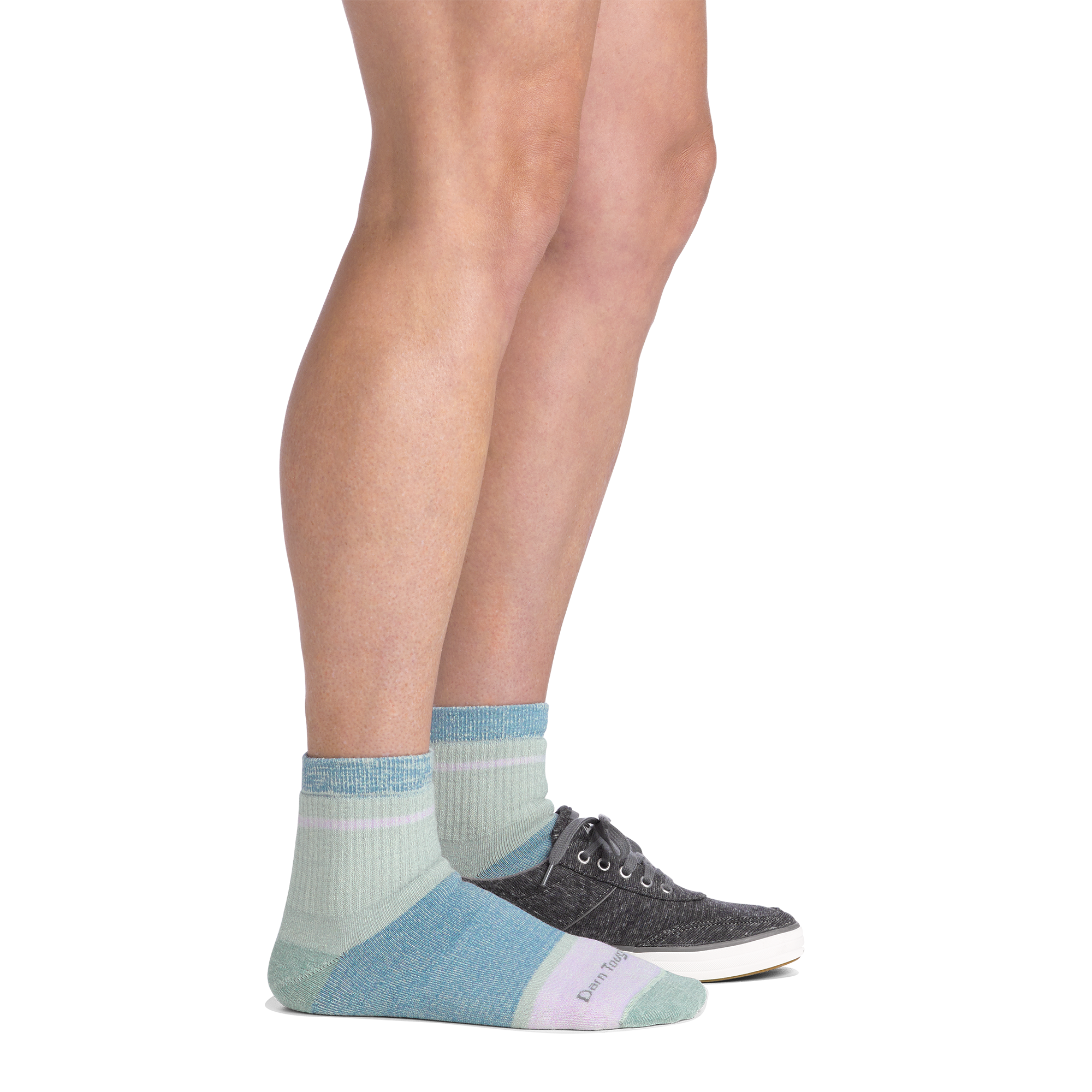on model image side view back foot in shoe wearing the 6117 shorty lifestyle sock in meadow colorway