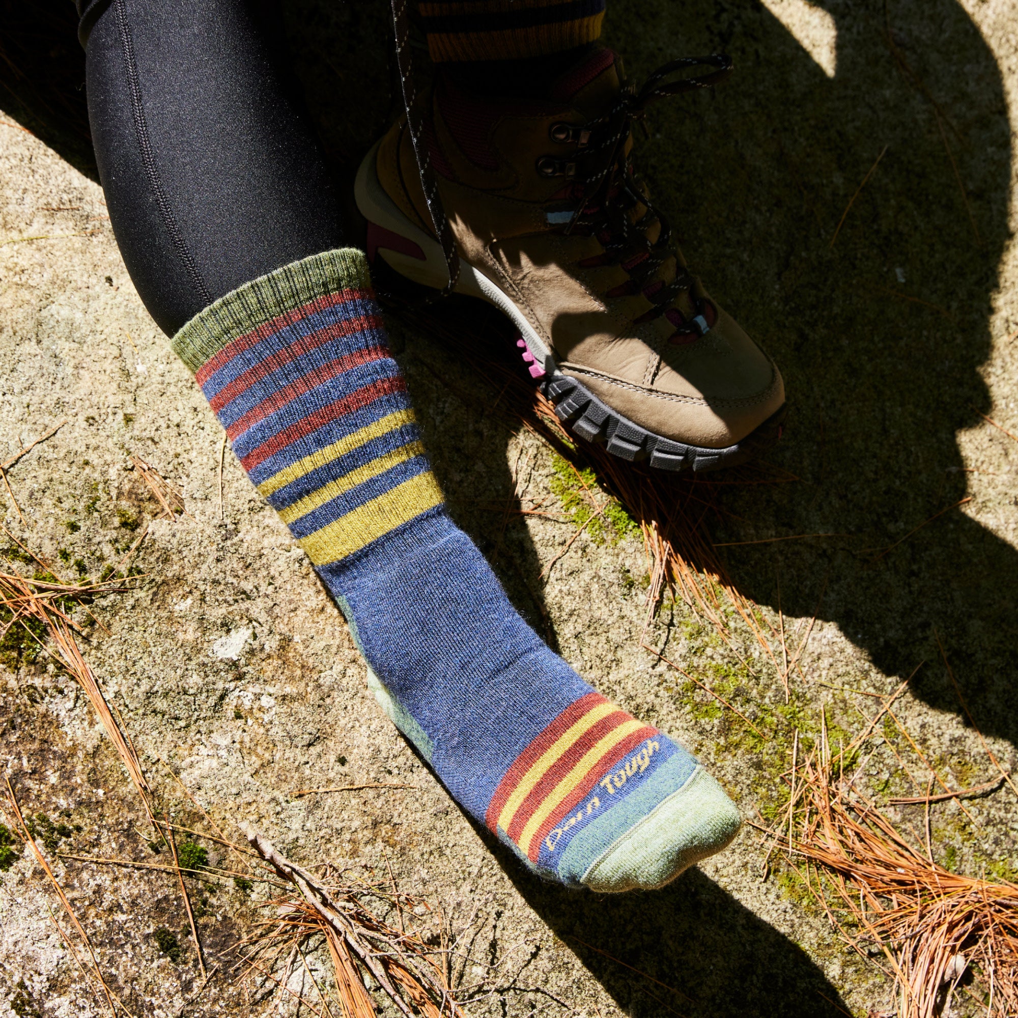 close up of model foot on rock wearing the 1946 Indigo