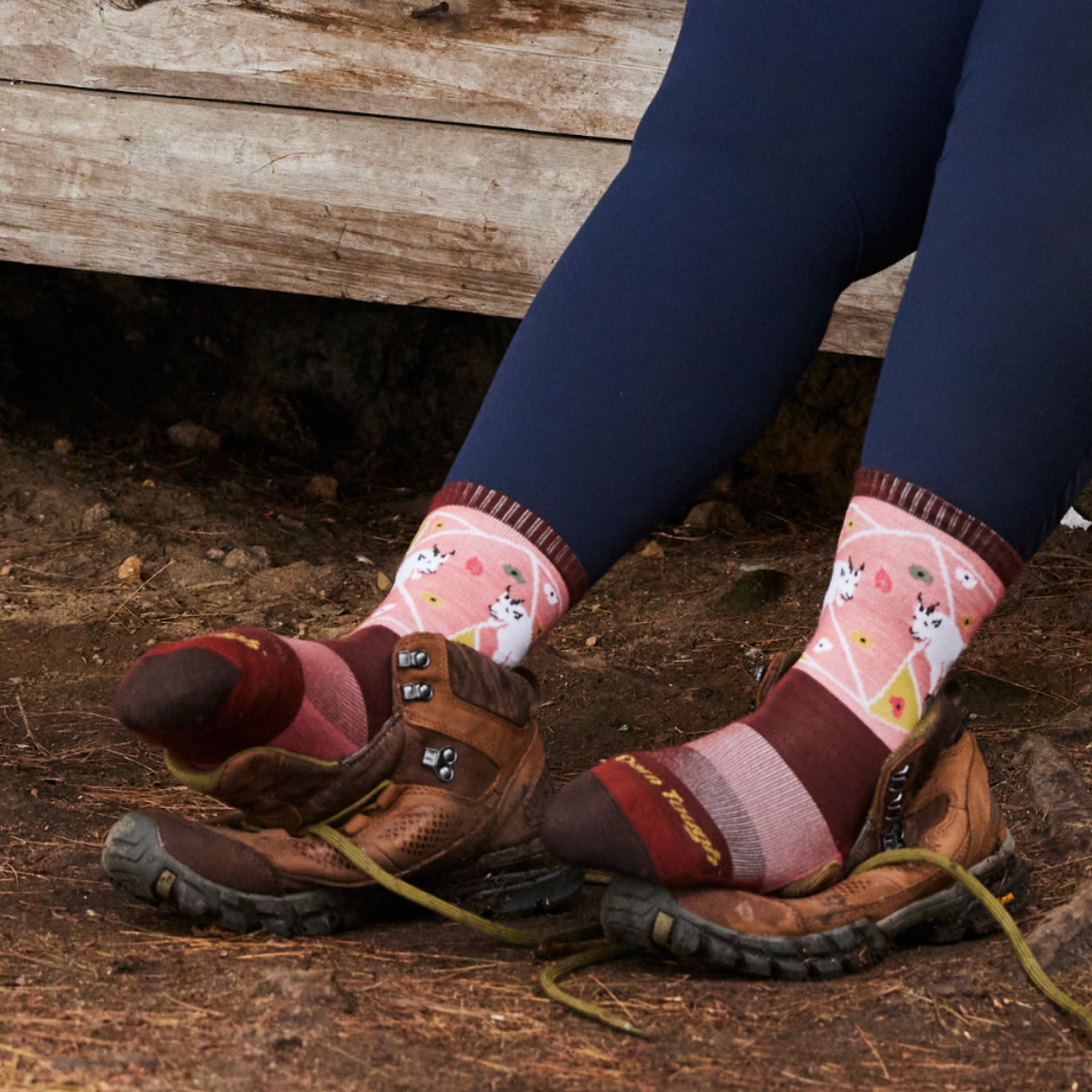 close up of model with feet on top of shoes wearing the 5001 canyon