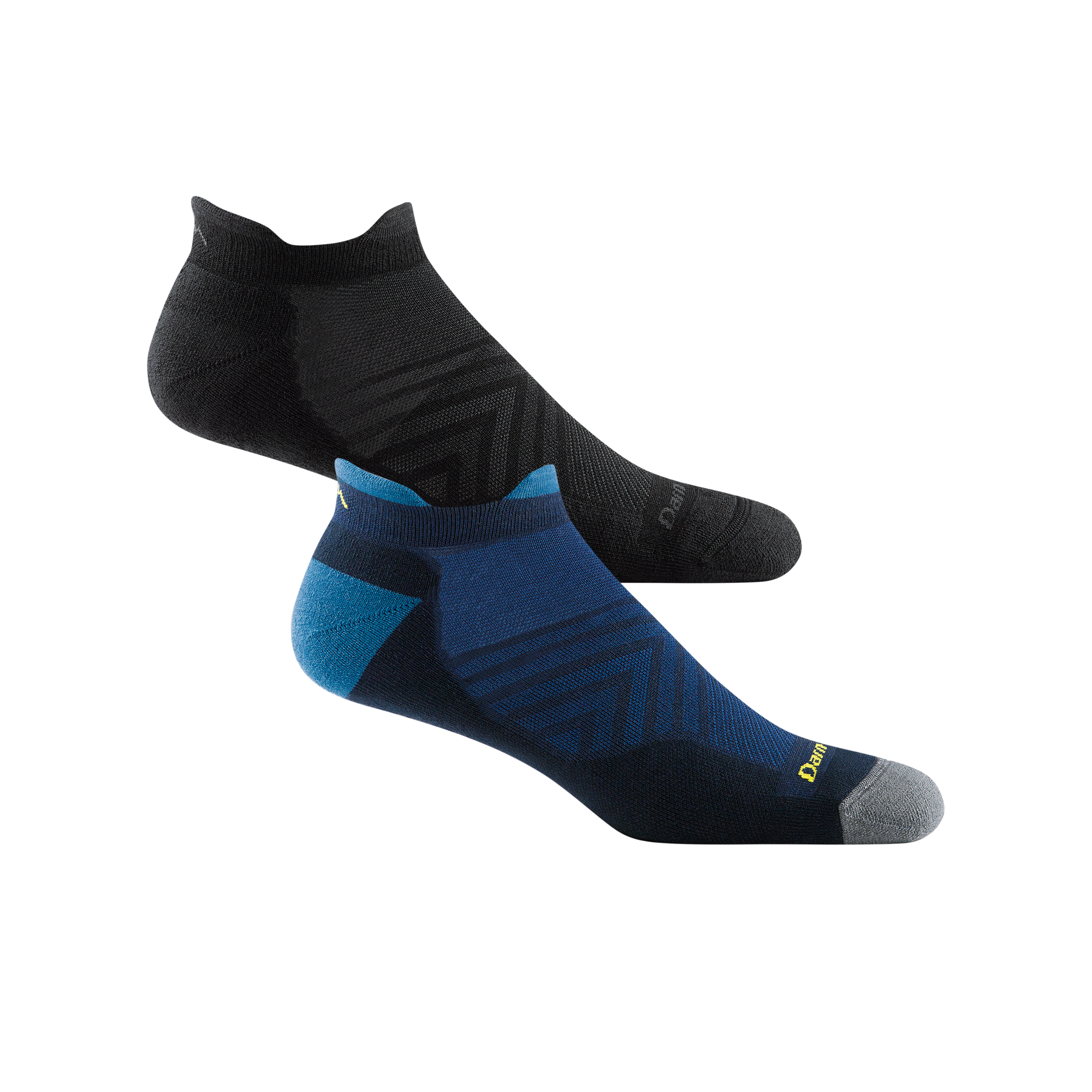 side by side image of the men's 1039 no-show running socks in Eclipse and black