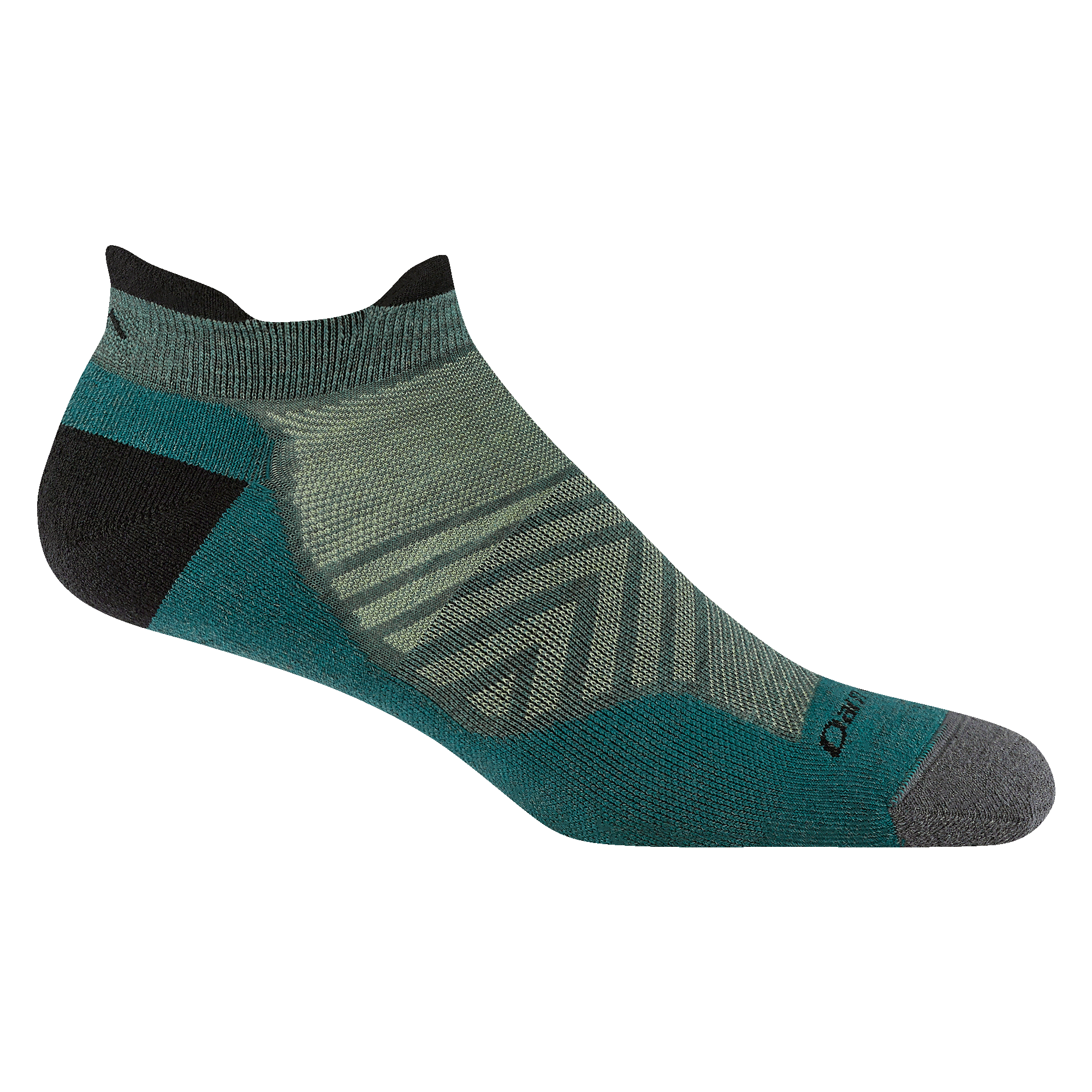 1039 men's no show tab running sock in Teal with gray toe and black heel and tab accents