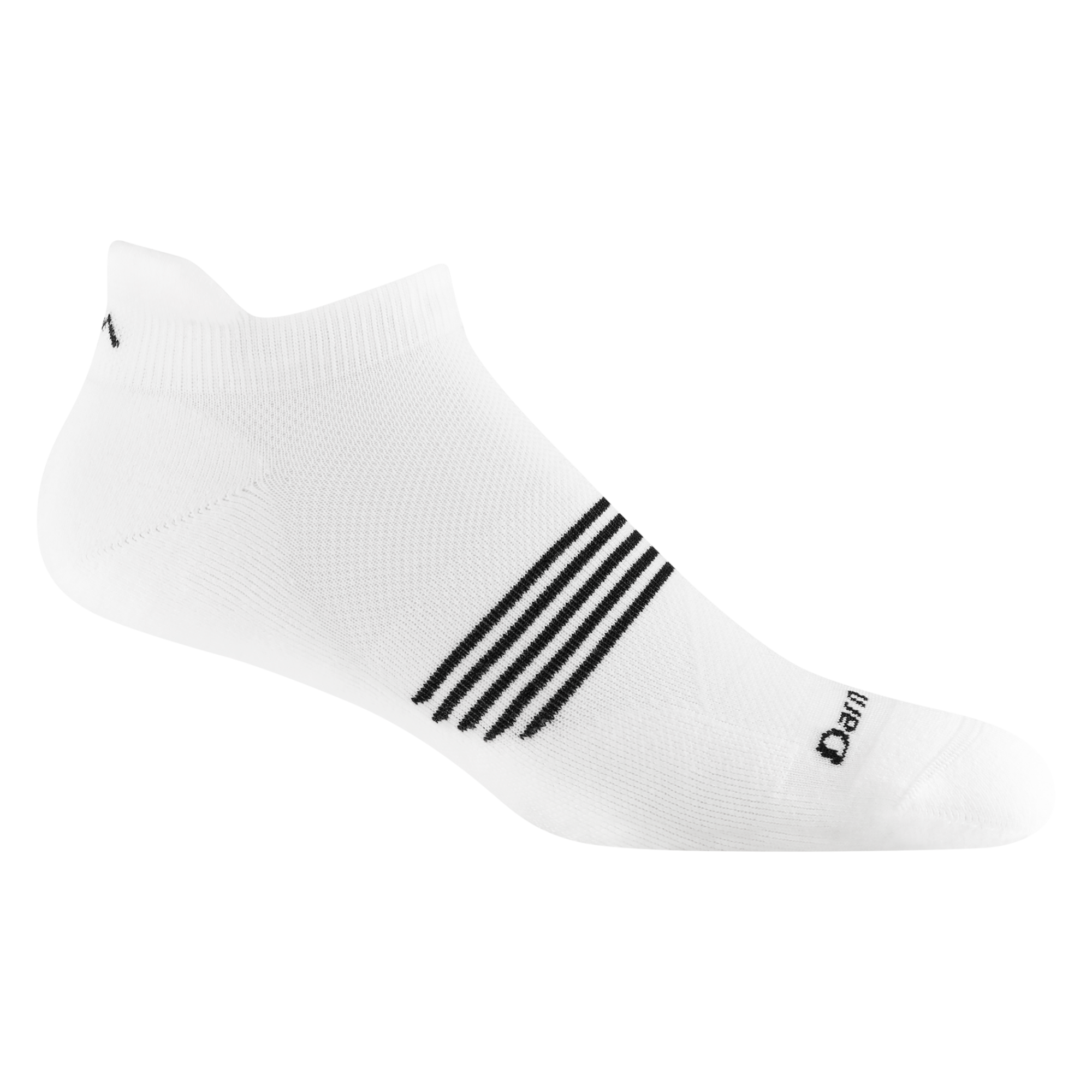 1116 men's element no show tab running sock in color white with black forefoot striping and darn tough signature
