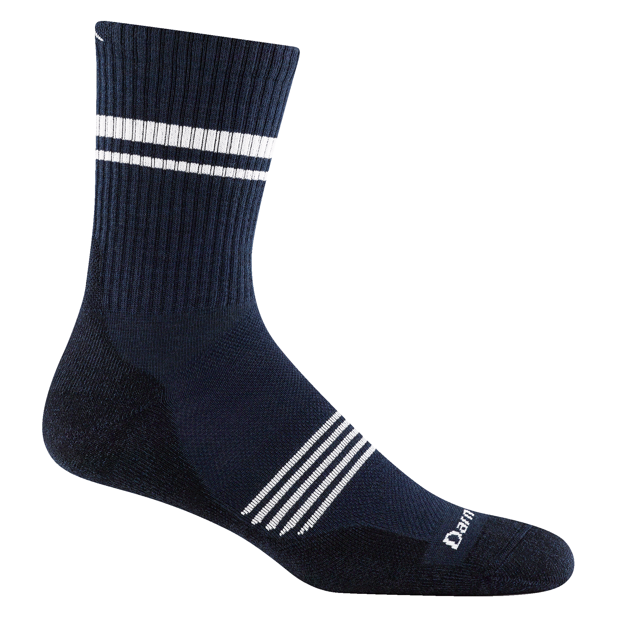 1118 men's element micro crew running sock in eclipse with white forefoot striping and 2 white leg stripes