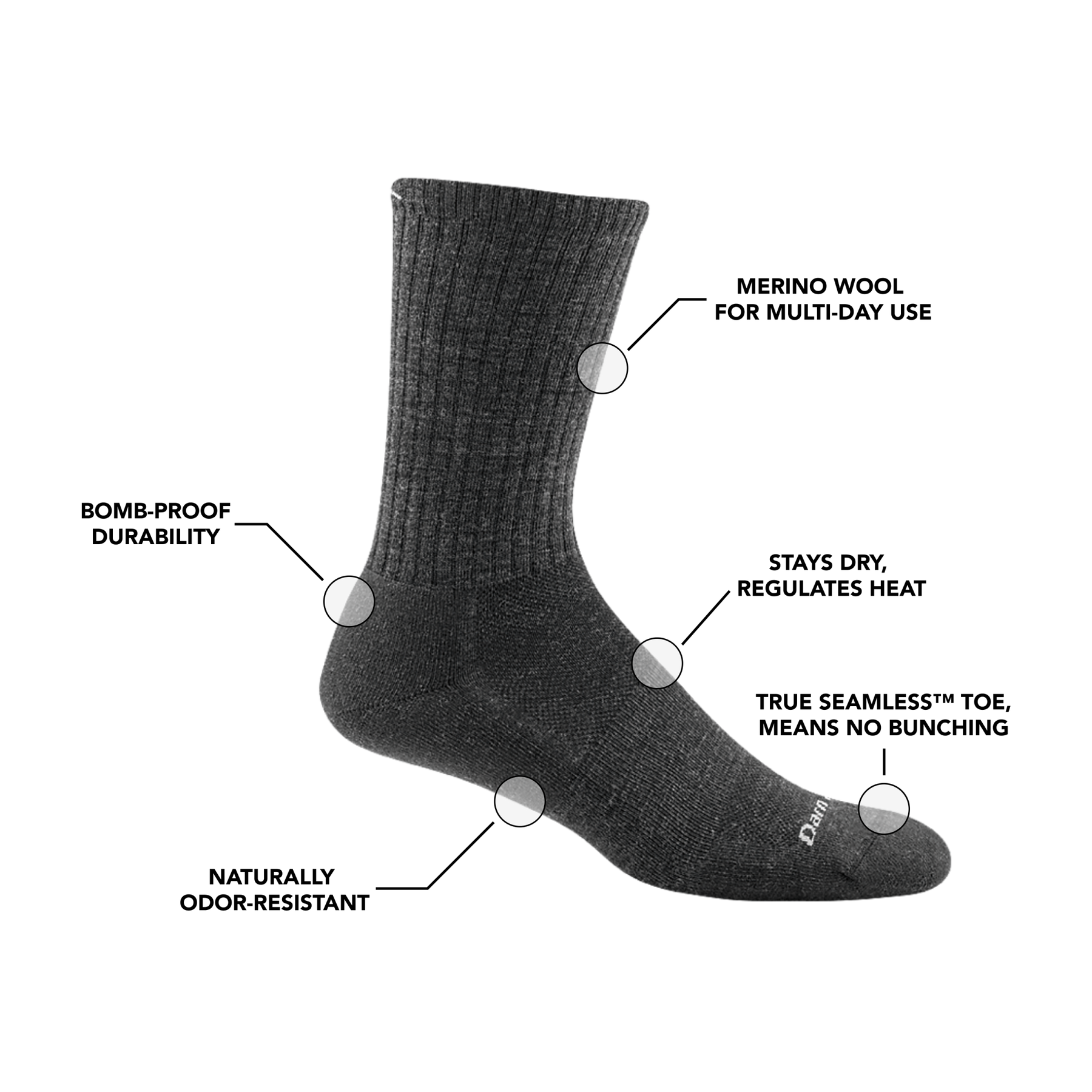 Men's The Standard Crew Lifestyle & Dress Socks Darn Tough UK