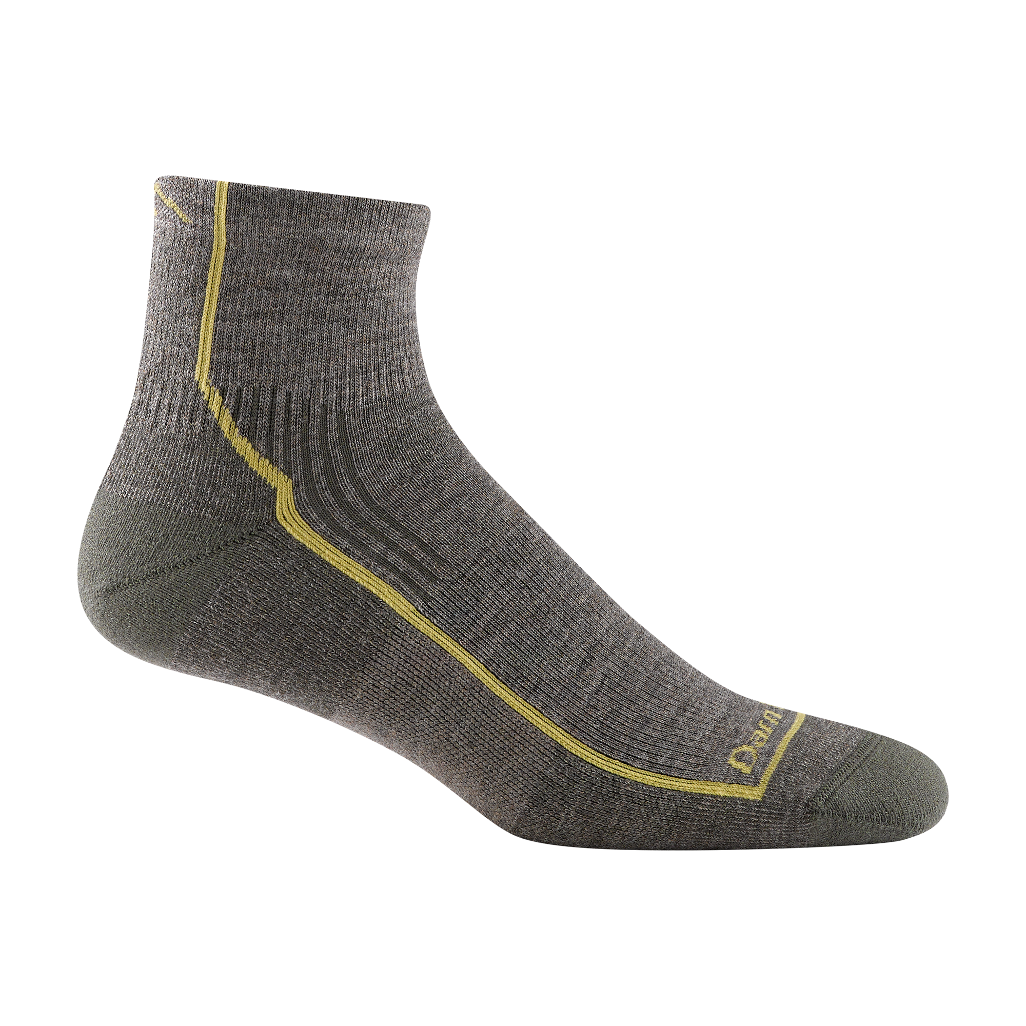 1959 men's quarter hiking sock in  color taupe with yellow forefoot outline