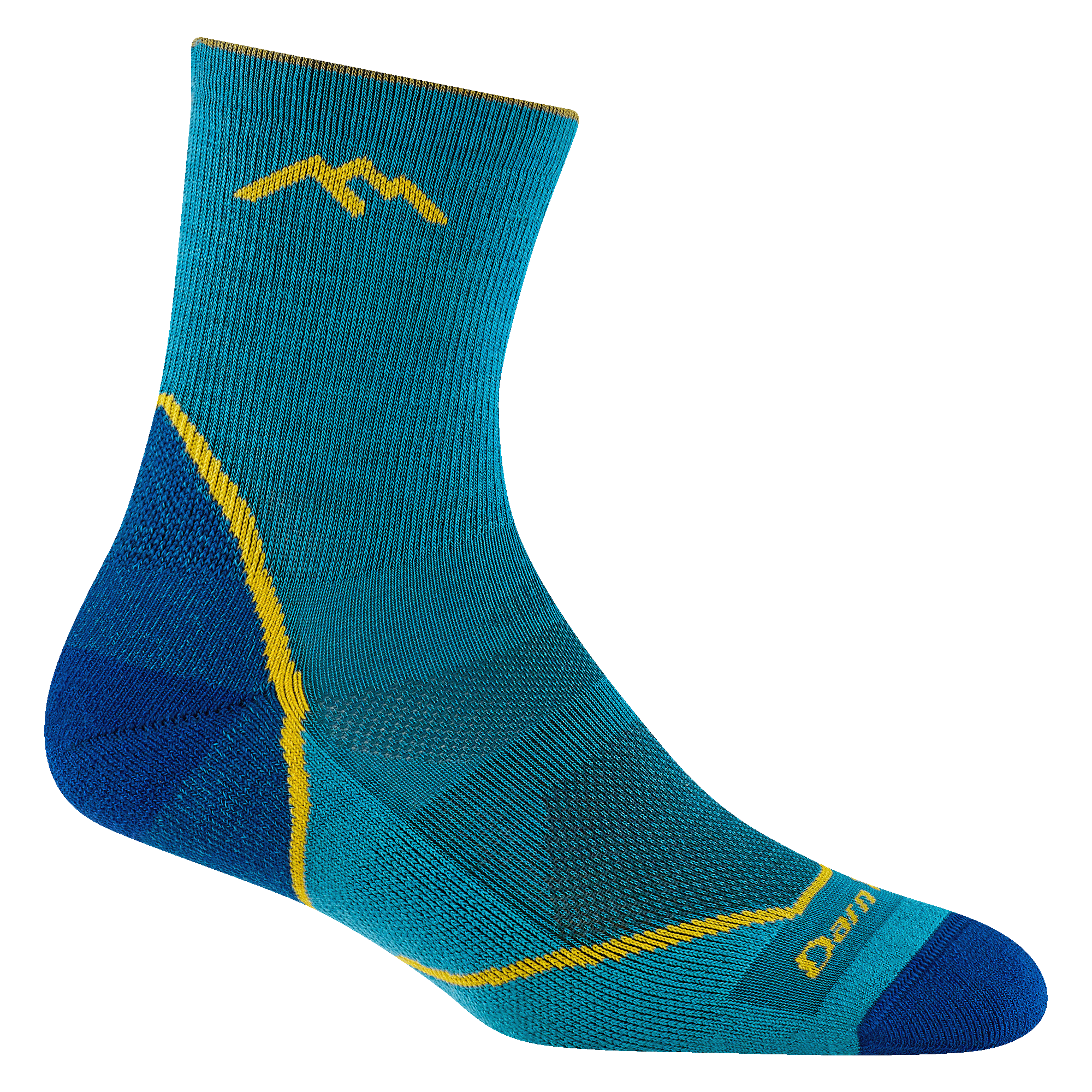 3023 juniors light hiker micro crew hiking sock in cascade with denim accents and yellow forefoot outline