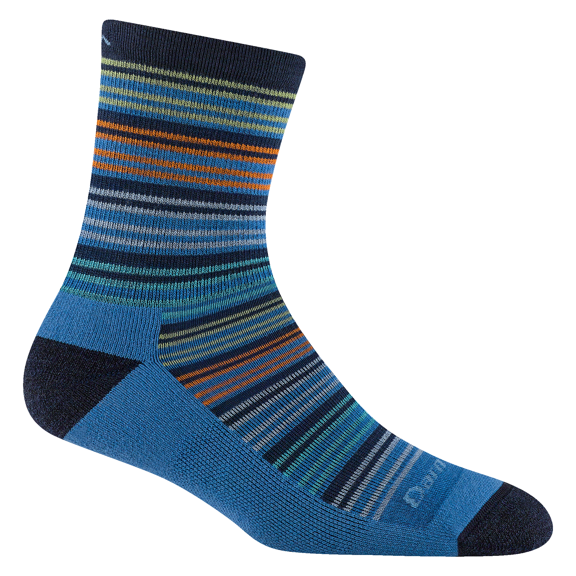 3042 juniors zebra canyon micro crew hiking sock in stellar with blue, yellow and orange thin horizontal striping