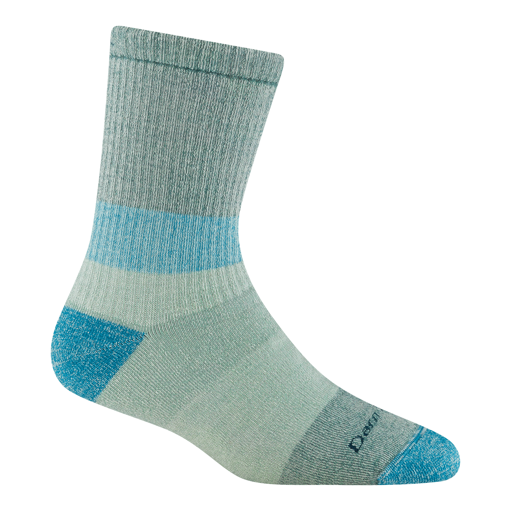 5011 Micro crew Mountaineering sock in Reed featuring a teal heel/toe and a seafoam body with teal and mint stripe at ankle