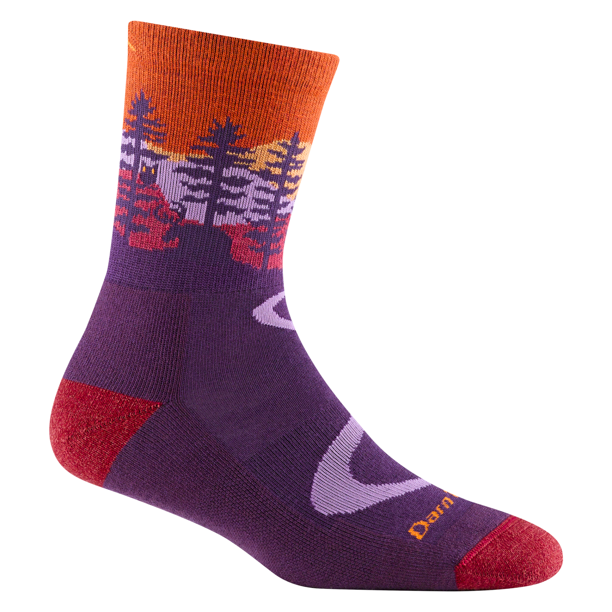 reverse 5013 women's northwoods micro crew hiking sock in nightshade with a red toe/heel accents and a moose and tree design on the ankle