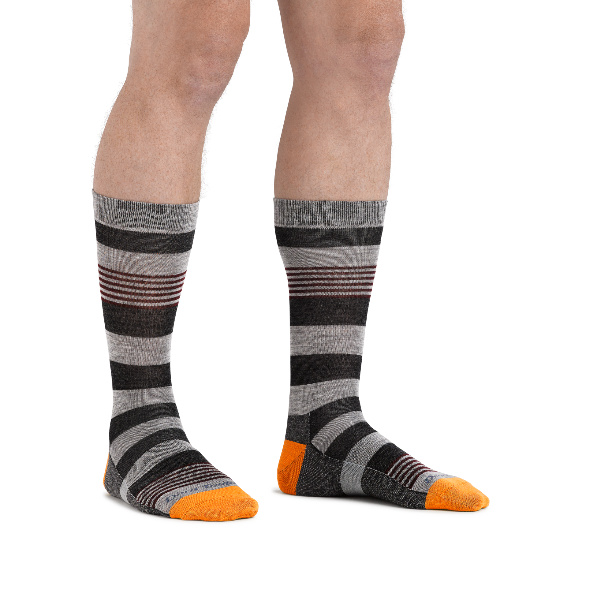 Man standing barefoot wearing Oxford Crew Lightweight Lifestyle Socks in Gray