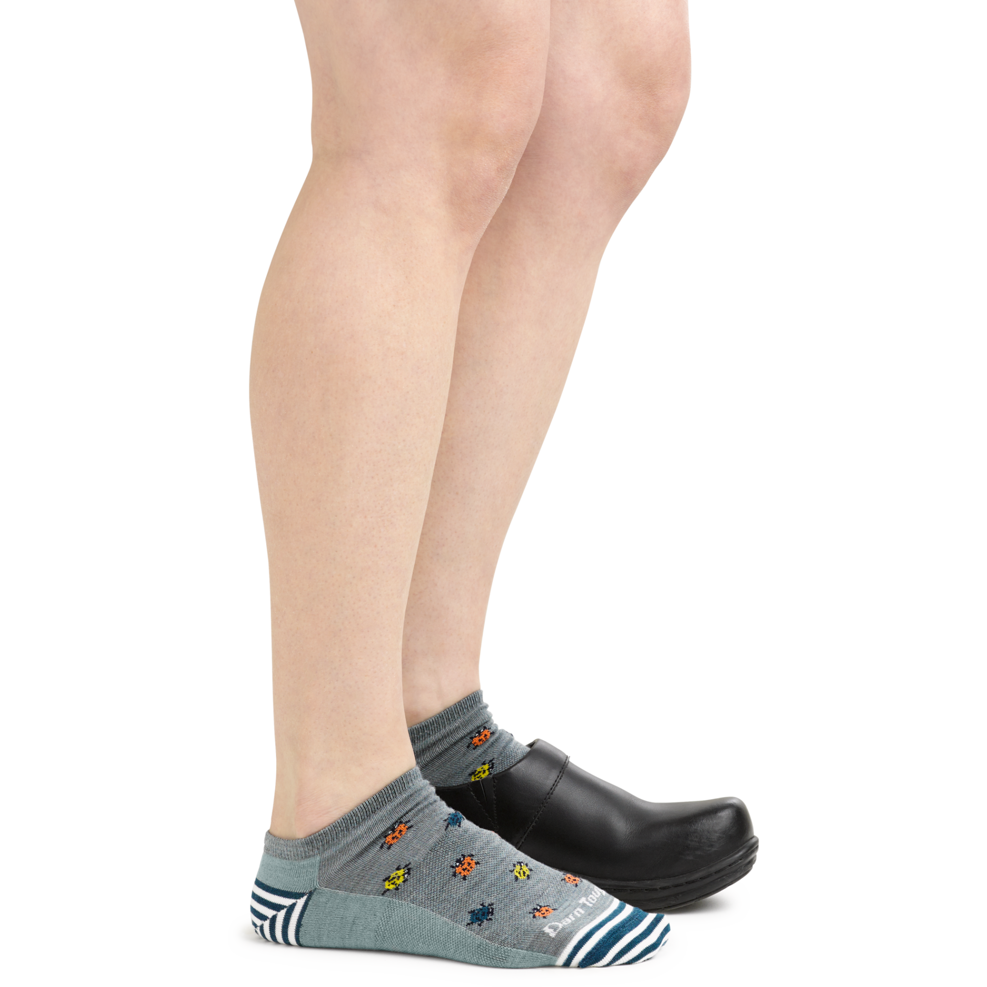 6074 Women's Lucky Lady No Show Lightweight Lifestyle Socks in seafoam on foot wearing clogs