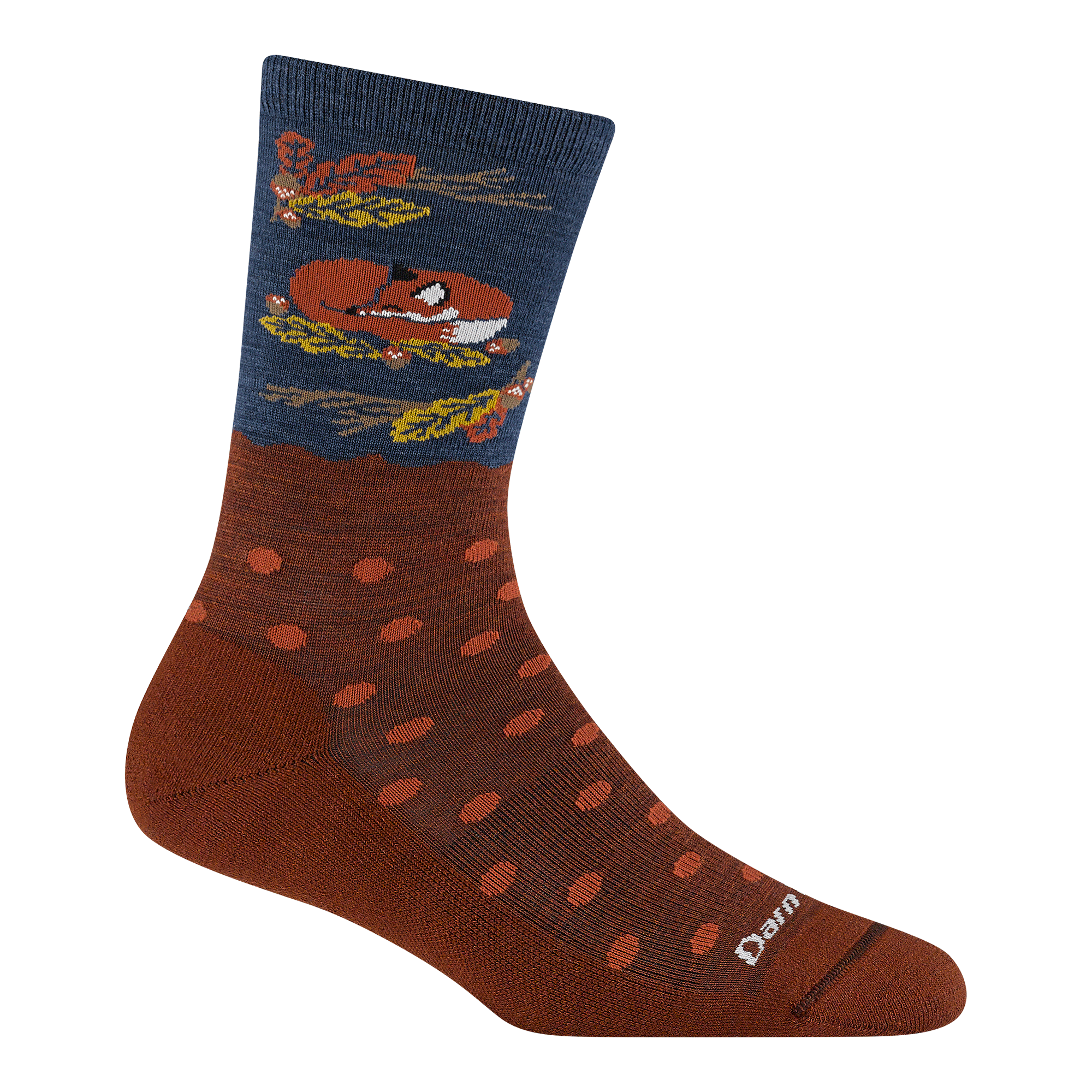 Reverse 6105 Wild life crew in Fall foliage red featuring a fox curled up sleeping in a pile of leaves