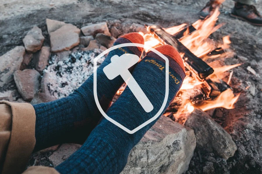 Durability symbol overload on a pair of durable hiking socks from darn tough