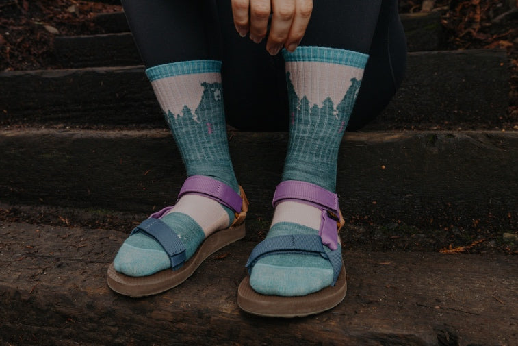 Shop Sock Gifts for Her - feet wearing sandals with cute bear socks for women