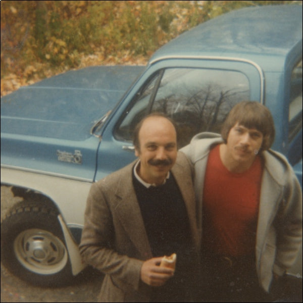 Marc Cabot as a young man standing by his pickup truck with his son Ric