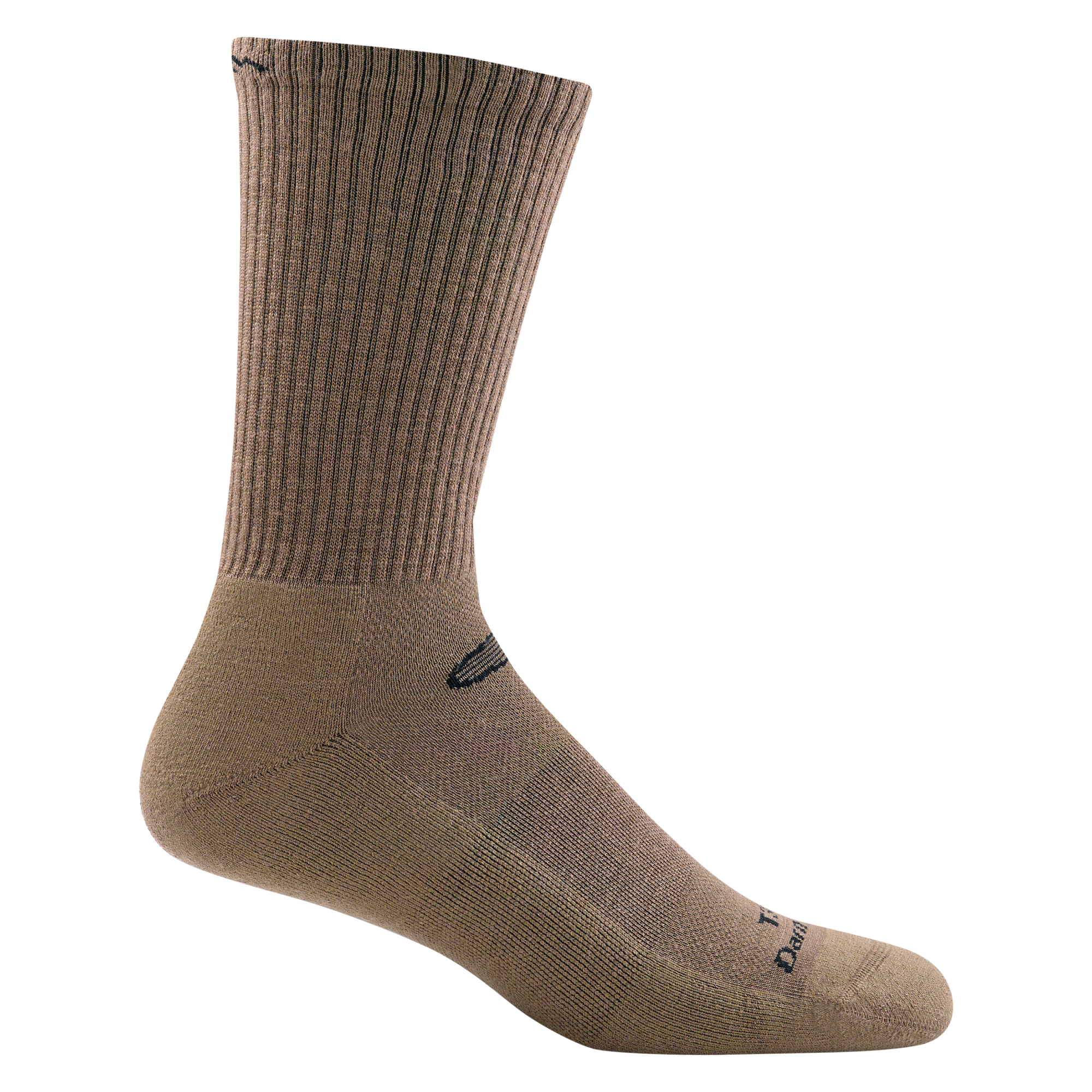 T3001 unisex micro crew lightweight tactical sock in color coyote brown with black darn tough signature on forefoot