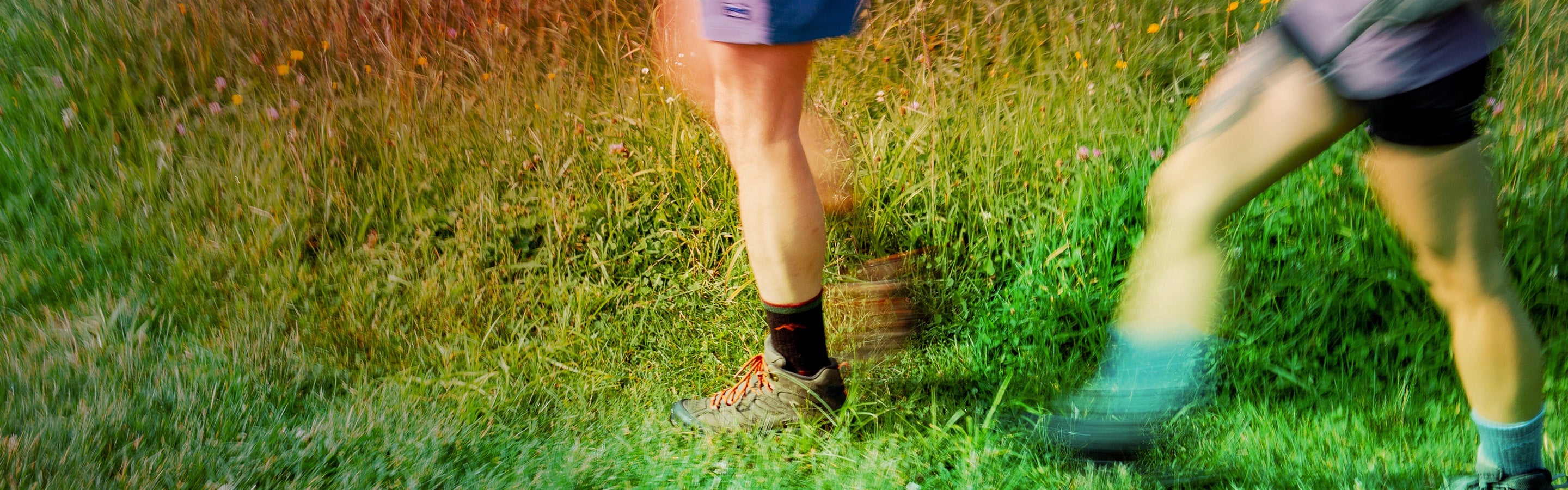 A hiker wearing the 1466 hiker micro crew socks, our best sellers